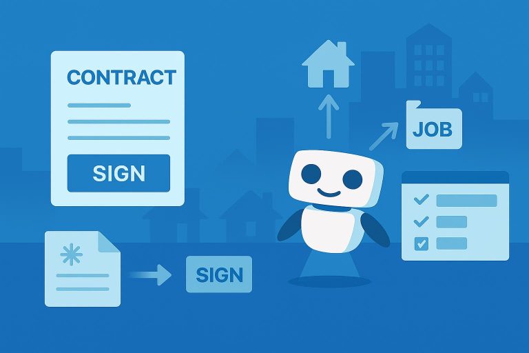 A cartoon image featuring a cheerful robot standing beside a sign that reads "Contract Job." The graphic is colorful and whimsical, with playful design elements typical of cartoon art.