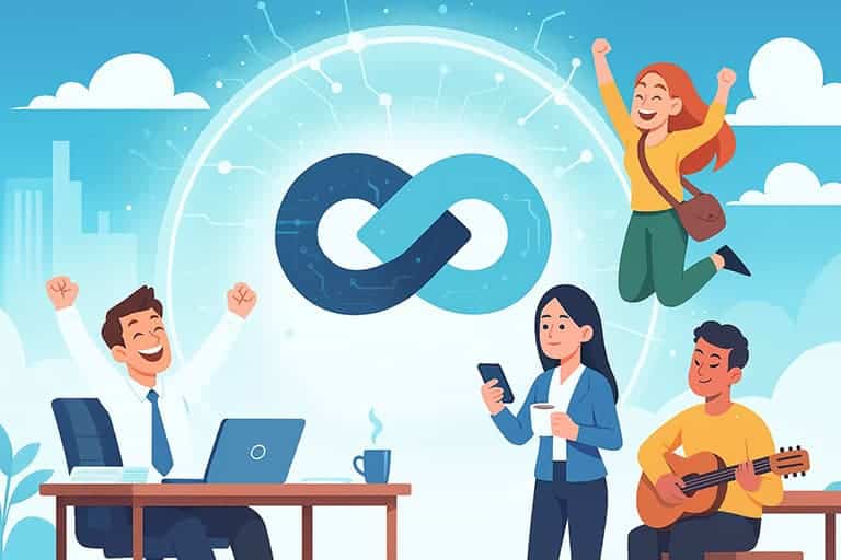 A group of people standing in front of a circular symbol, with one person holding a guitar. The scene appears cartoonish and includes various styles of clothing and furniture elements in the background.